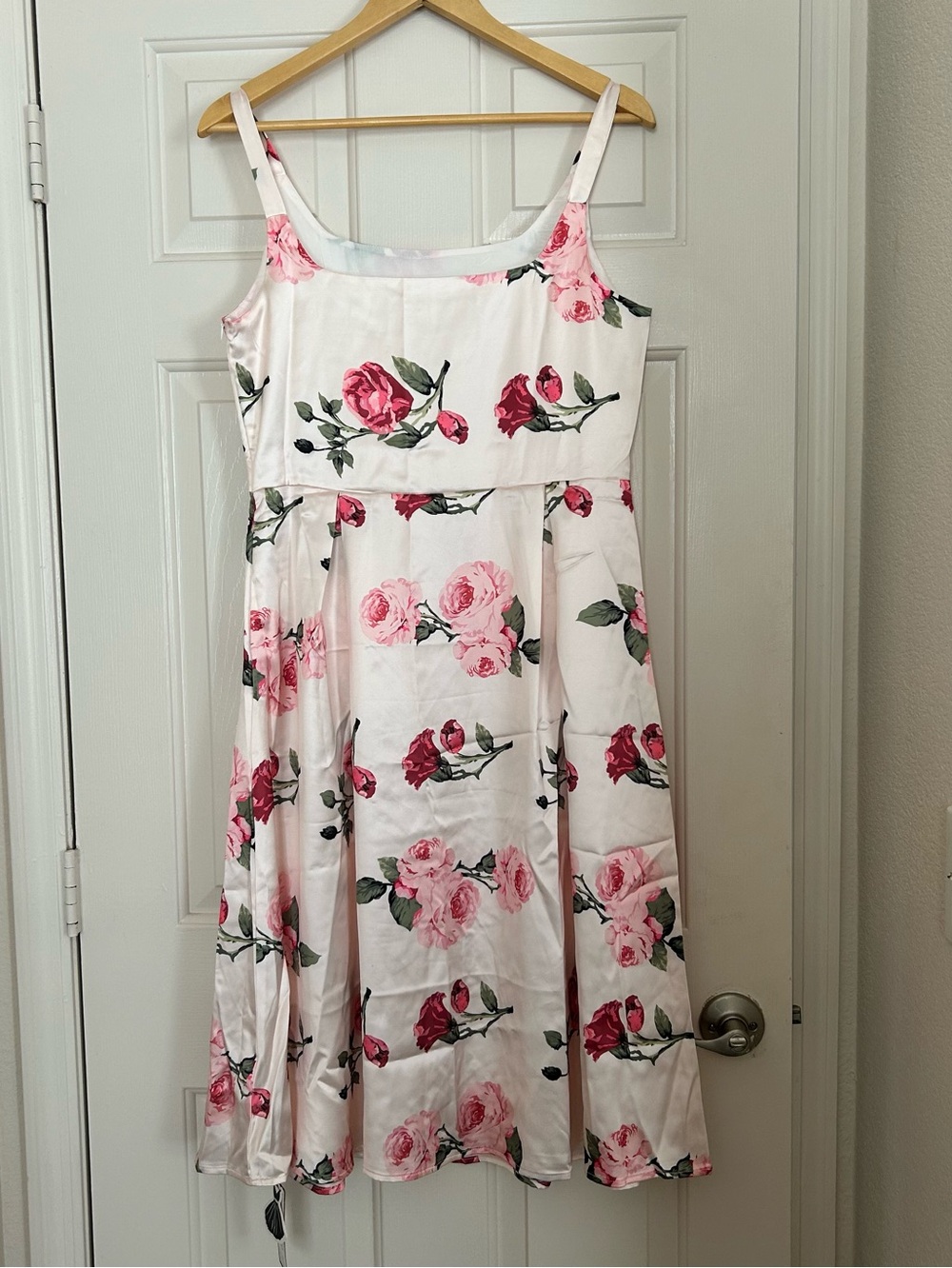 Retro Stage Women’s Pink 1950S Rose Floral White and Pink Swing Dress Size Large